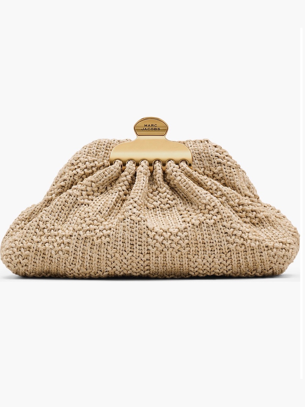 Marc Jacobs Beige Woven Clutch with Gold Frame
